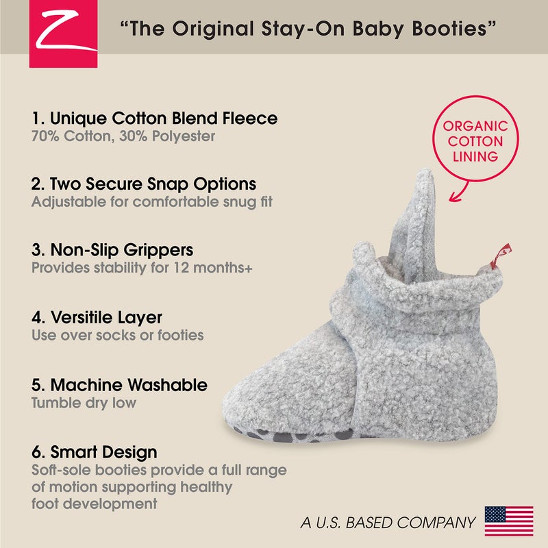 Zutano Unisex Fleece Baby Booties with Organic Cotton Lining, Newborn Essentials, Heather Gray, 6 Months - Image 3